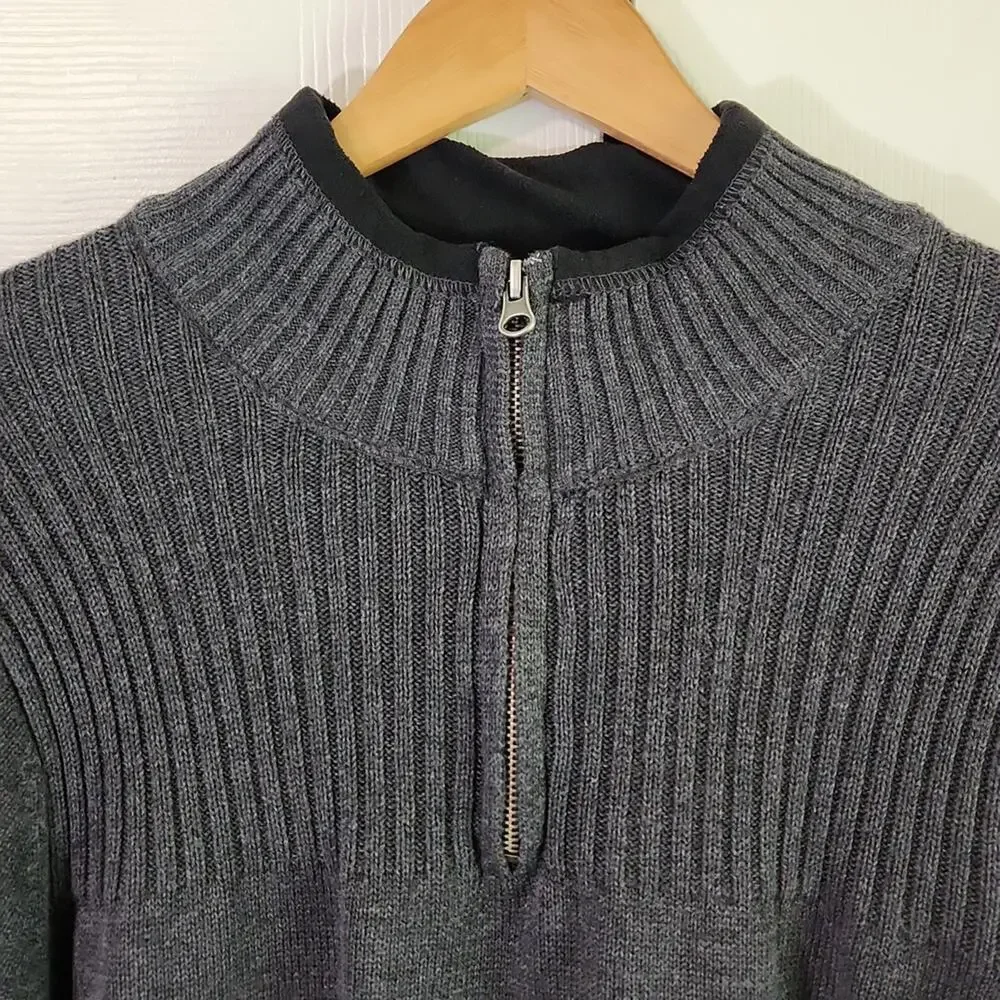 Dockers Men's Dark Gray 1/4 Zip Sweater Size LG 100% Cotton Coastal‎ Neutral